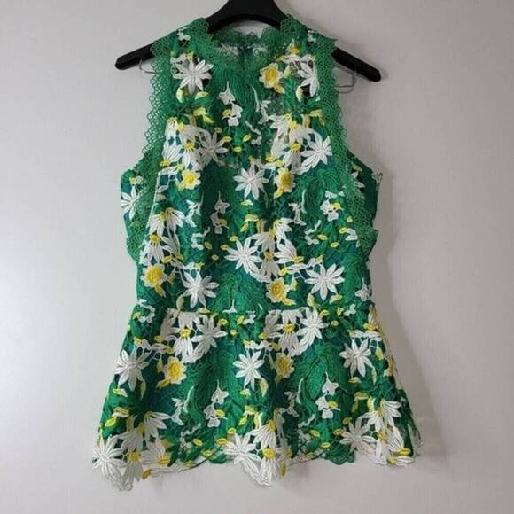 Anthropologie Tops - NWOT Anthropologie By Adelyn Rae Green Sleeveless Floral Lace Top XS